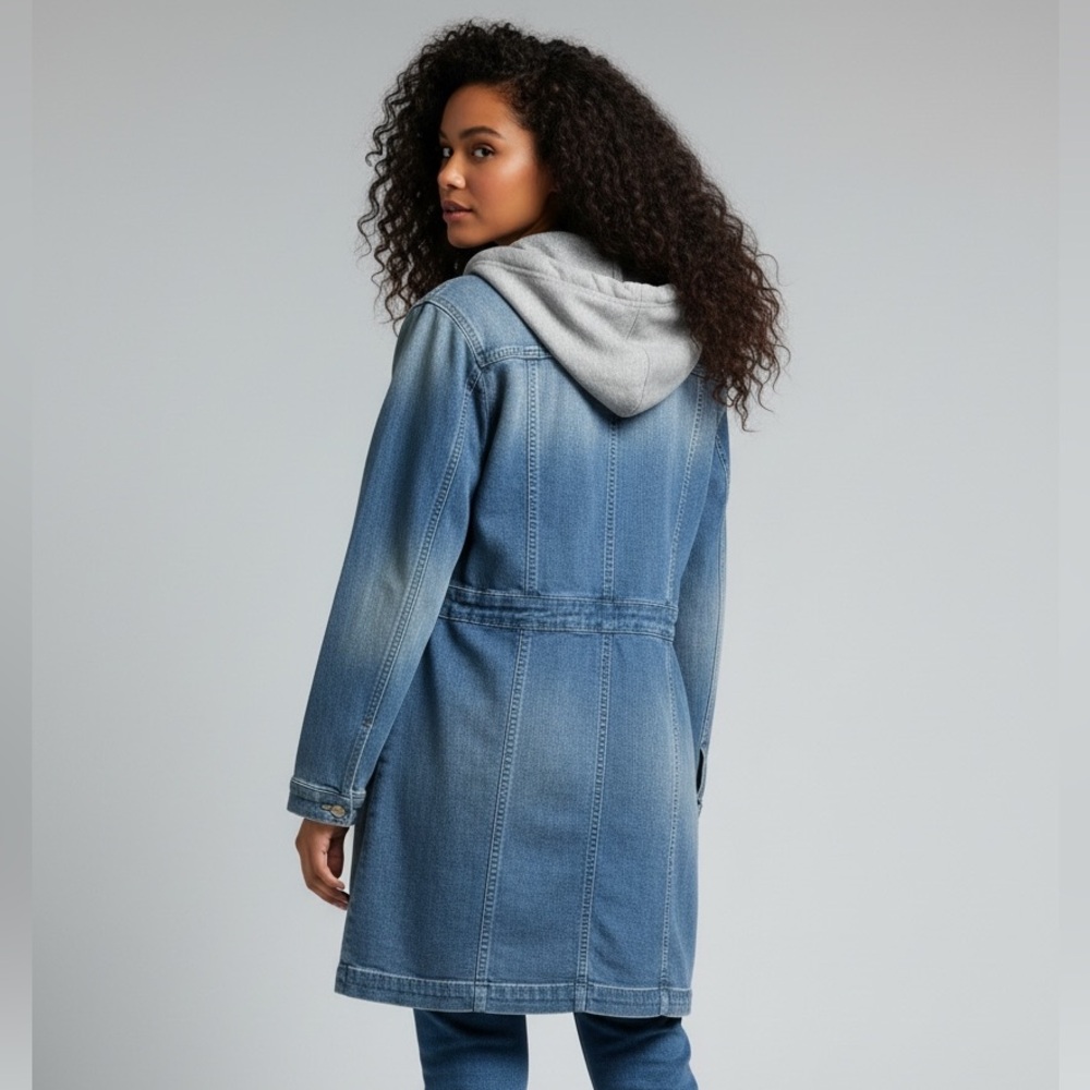 bebe NWT 3-in-1 Denim Trench Coat w/ Removable Hoodie Small - Picture 16 of 16